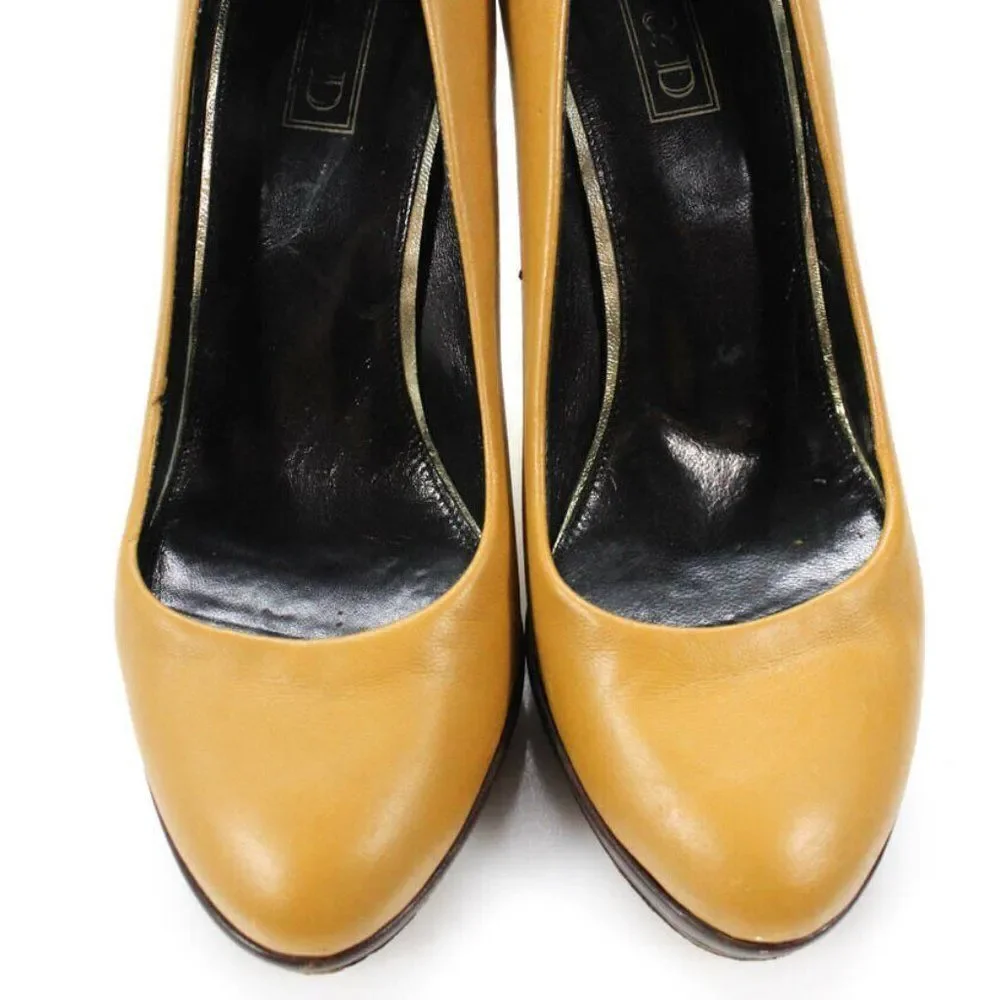 Be And D Round Toe Tan Brown Leather Pumps 35